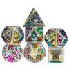 Cusdie Kleurrijke Glazen DND Dobbelstenen 7 Bliksem Edelsteen Dobbelstenen Handgemaakte Polyhedrale Dobbelstenen Set met Lederen Hoesje voor RPG Collectie Cadeau