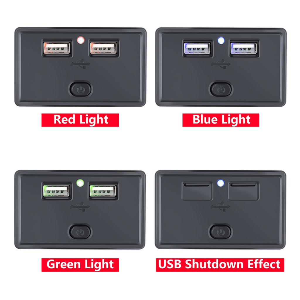 12V/24V USB Outlet 4.8A Dual USB Charger Socket Waterproof Car Charger Panel with Button Switch for Car Marine Boat RV Bus Truck