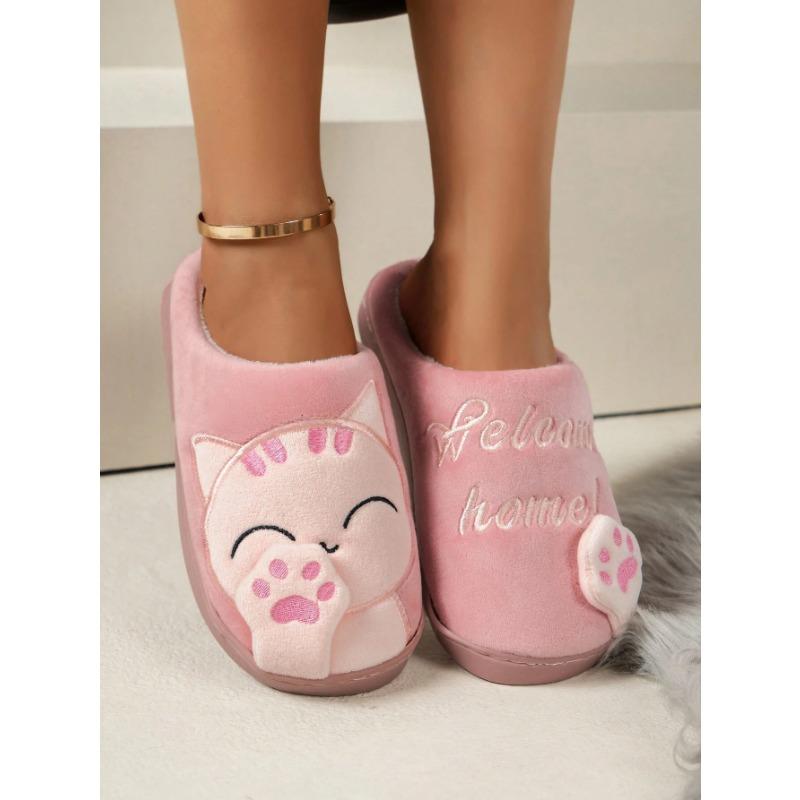 Home Slippers, New Cartoon Fluffy Slippers, Comfortable and Warm  Soft Plush Shoes, Solid Color Indoor Floor Slippers