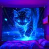 Universe Cat Tapestry Neon Blues Psychedelic Wall Carpet Galaxy Cat Art Hanging Cloth Living Room Decoration