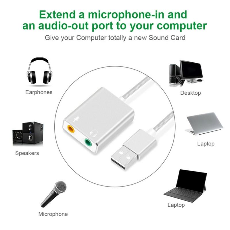 USB to 3.5mm Jacks Sound Adapter External Stereo Sound Card for /PC/Laptop, Microphones-Supported USB to Headphone Adapter