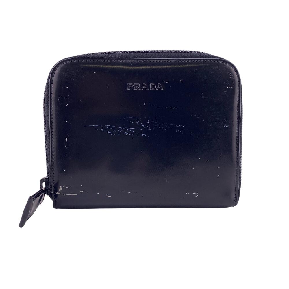 PRADA enamel Bifold Wallet black enamel unisex Used