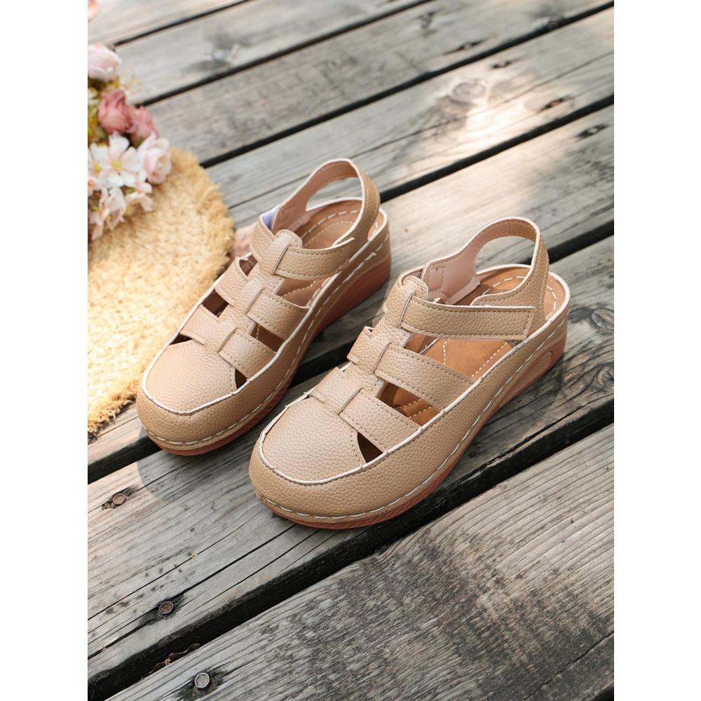 Women Platform Hollow Roman Sandals, Round Toe Wedge Heel Breathable Comfort Casual Shoes