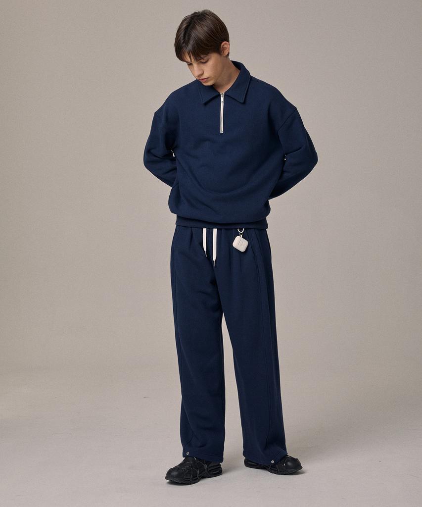 LEARVE Deep Fourpleats Wide Sweatpants Navy