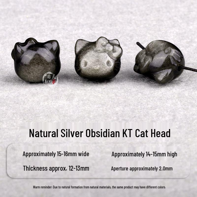 Natural Silver Obsidian  Black Obsidian Dragon, Cat, Bear, Rabbit, Puppy, Lion, Nine-Tailed Fox DIY Bracelet Accessories