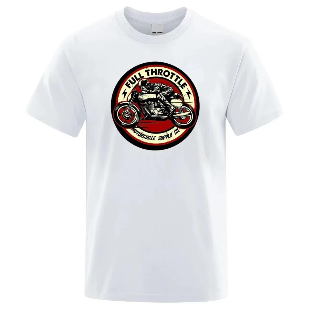 Full Throttle Cafe Racer Rockabilly Biker Printed T-Shirt Men Fashion Casual Short Sleeve Loose Cotton Tshirt Summer Tees 80199