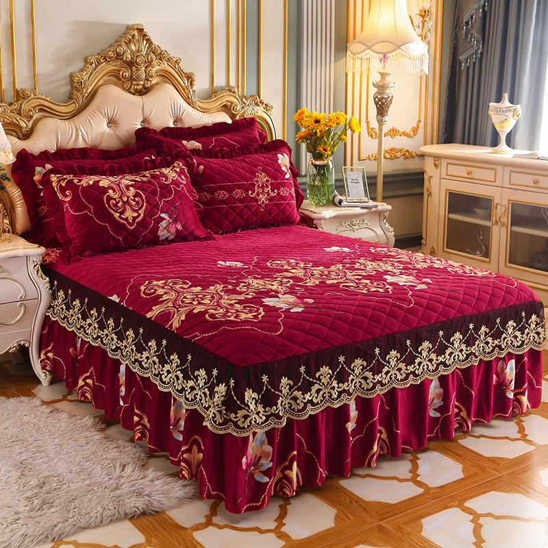 Crystal Plush Thickness Bed Skirt Lace Thermal Home Decor Bedroom 1.5M 1.8M King Size Bed Cover Bedspread No Pillowcase