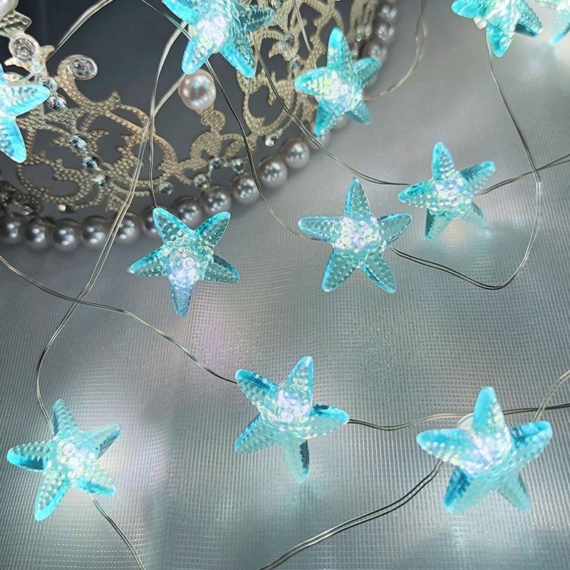 2m 20LED Seashell Starfish Sea String Lights Battery Powered Fairy Lights Under Sea Theme Wedding Birthday Party Decor