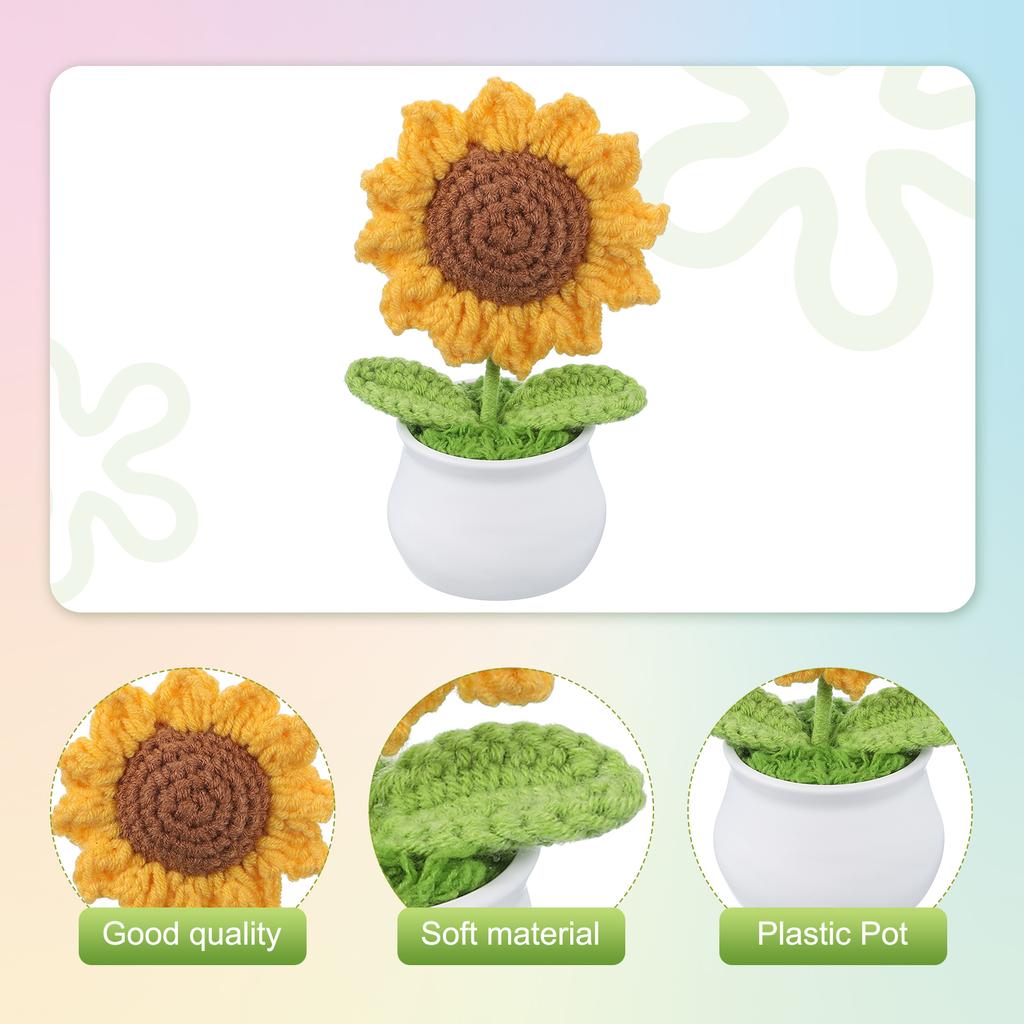 Crochet Flowers Knitting Crochet Flowers Sunflower Potted Plants Handmade Flowers Birthday Wedding Car Gift Home Decor