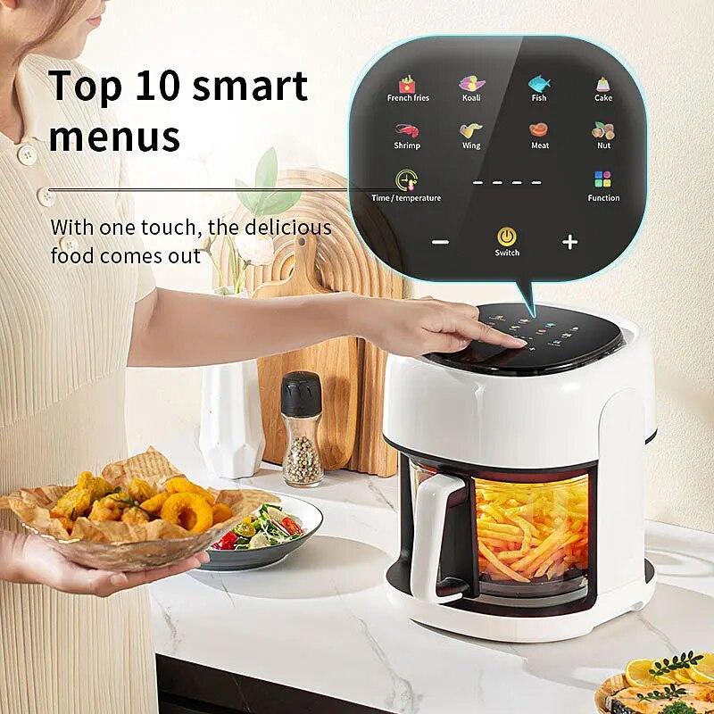 Intelligenter 4,5L Glas-Heißluftfritteuse – Sichtbares Garen, Leicht zu reinigen, Multifunktionaler All-in-One Elektrischer Frittierer für Zuhause