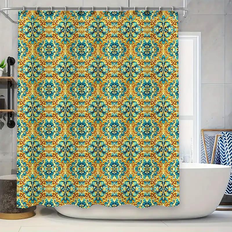 

Colorful Floral Bath Shower Curtain With Hook Perfect For Bathroom Decor! W60H190(CM)-1 Pcs