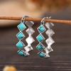 Boho Square Imitation Turquoise Earrings for Women Anti Silver Color Retro Hoop Earrings Anniversary Gift Bohemia Jewelry