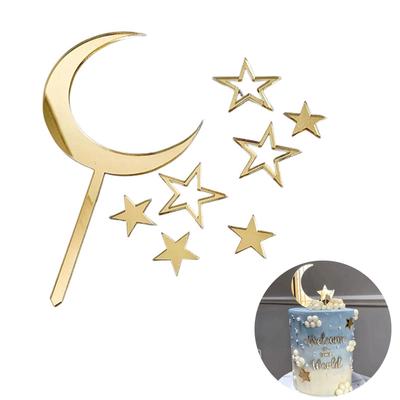 1 Set Acrylic Welcome To The World Stars Moon Birthday Cake Mermaid Tail Toppers For Baby Party Cupcake Decoration Cake Stand