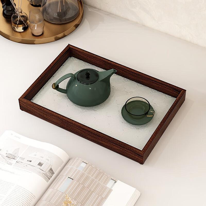 Begonia Embossed Glass Solid Wood Rectangular Tray