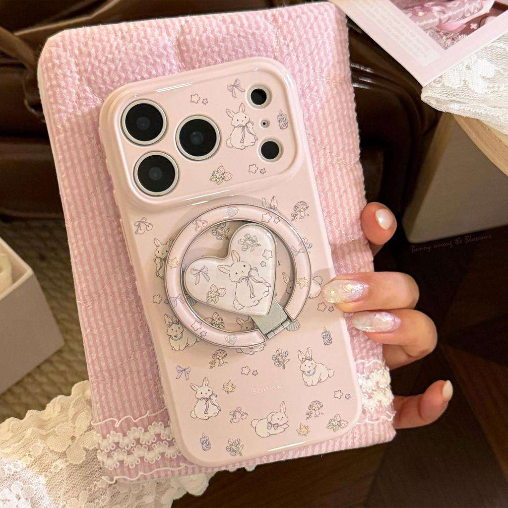 Cute Bunny Heart-Shaped Magnetic Phone Case for iPhone 16, iPhone 17, and iPhone 17 Pro Max