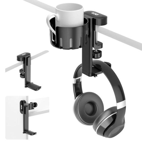 

KDD Headphone Stand, 360 Rotating Headphone Hanger, Detachable Drink Holder, Desk Mount, 2kg Weight Capacity, Non-Slip Headphone Hook, Heavy-Duty Hea