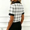 Women's Short Sleeve Button Down Shirt Polka Dot and Stripe Patterned Contrast Placket Casual Blouse Lightweight Breathable Fabric