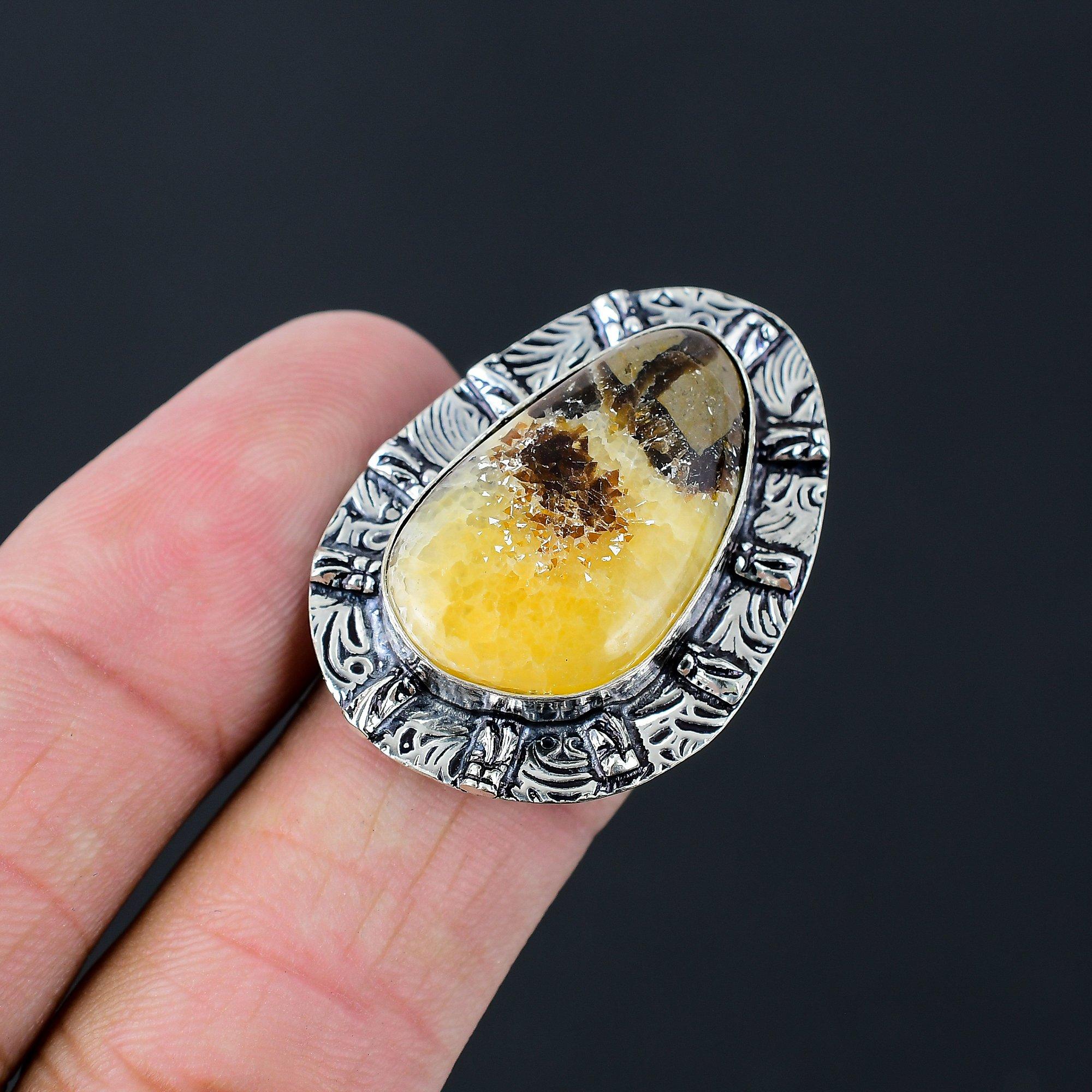 

Natural Septarian Gemstone 925 Sterling Silver Multi Stone Ring Size 8 For Girls 8