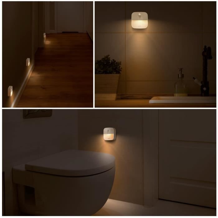 [Pack de 3]Lumi Veilleuse- SIKSOG- Lampe Murale autocollante avec LED de Couleur Chaude,détecteur de Mouvement,capteur de lumière