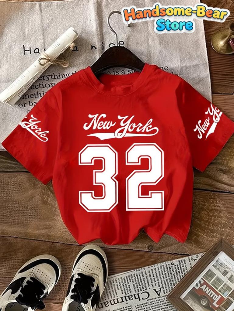 T-Shirt for Kids Girls' Number Digital Print Pattern Sports Style Round Neck Short Sleeve Football Jersey T-Shirt Girls Clothes