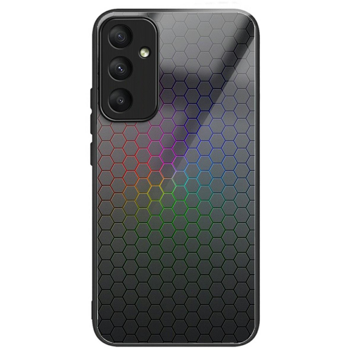 

For Samsung Galaxy S25 Case Tempered Glass TPU Drop-Proof Phone Cover Pattern Printing Colorful Honeycomb