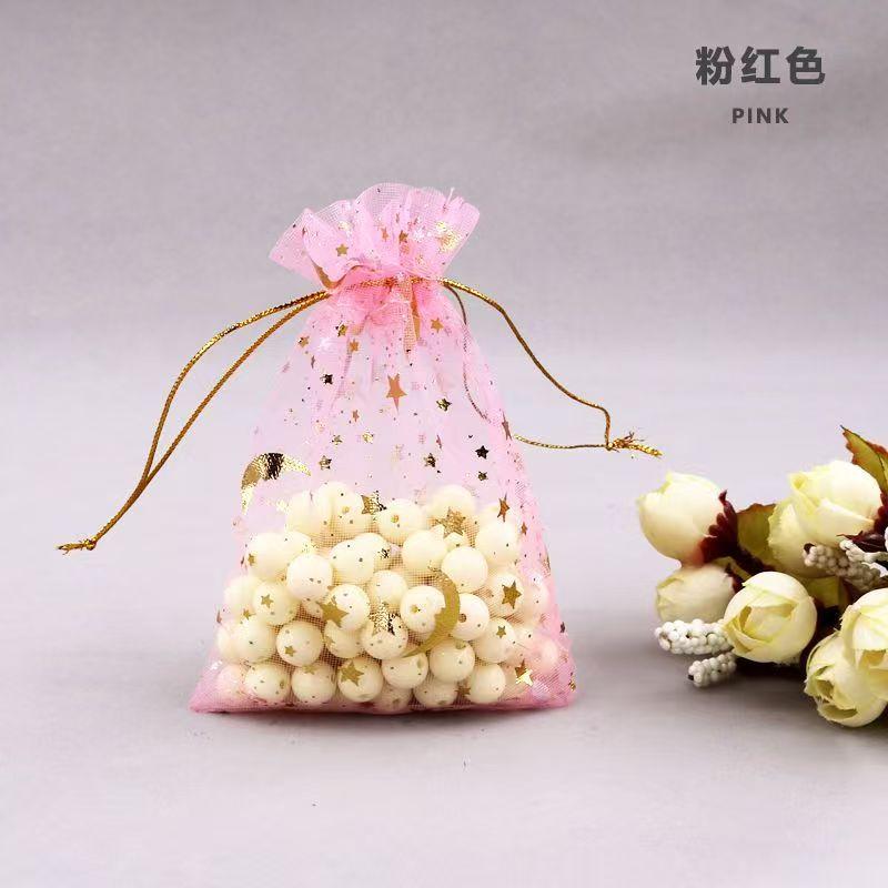20PCS Moon Stars Drawstring Organza Bags Jewelry Gift Bags Pouches Gold Star Organza Favor Pouches for Christmas Wedding