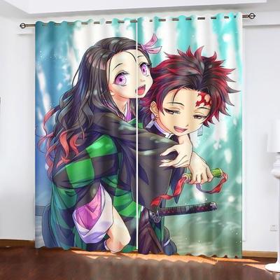 Demon Slayer Kimetsu No Yaiba Curtain Cartoon Polyester Animated Fashion Suitable Bedroom Home Gifts Room Decoration Curtains Blackout Made Of Window