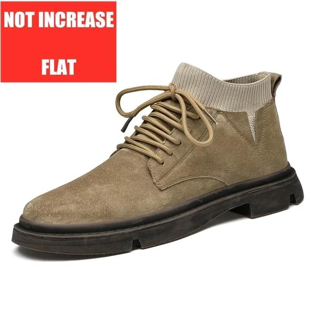 

Men Flat/5CM Elevator Boots Genuine Leather Casual Shoes Outdoor Platform Height Increase Ankle Boots Fashion Designer Luxury 38