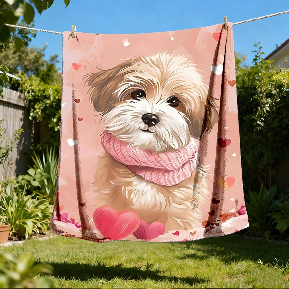 1pc Puppy Scarf Heart Outdoor Soft Polyester Flannel Throw Blanket Versatile for All Seasons , Soft , Cozy , Warm All Season Quilted Throw ,