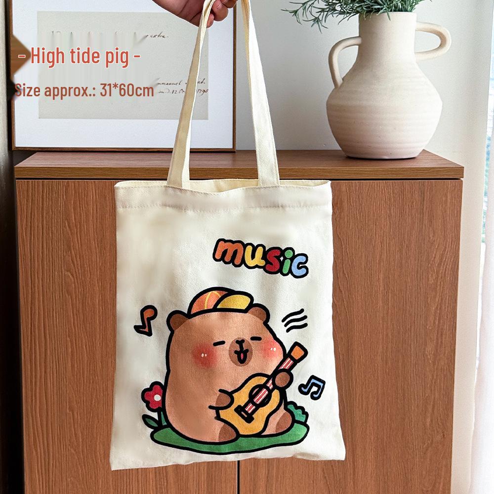 Capybara Cartoon Canvas Student Handbag – Cute, Large Capacity Shoulder Bag