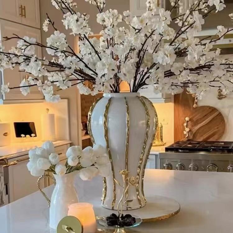 Ceramic General Jar Electroplated Gold Plaid Artwork Storage Jar Home Decor Hotel Display Vase Dry Dried Flowe Vase With lid