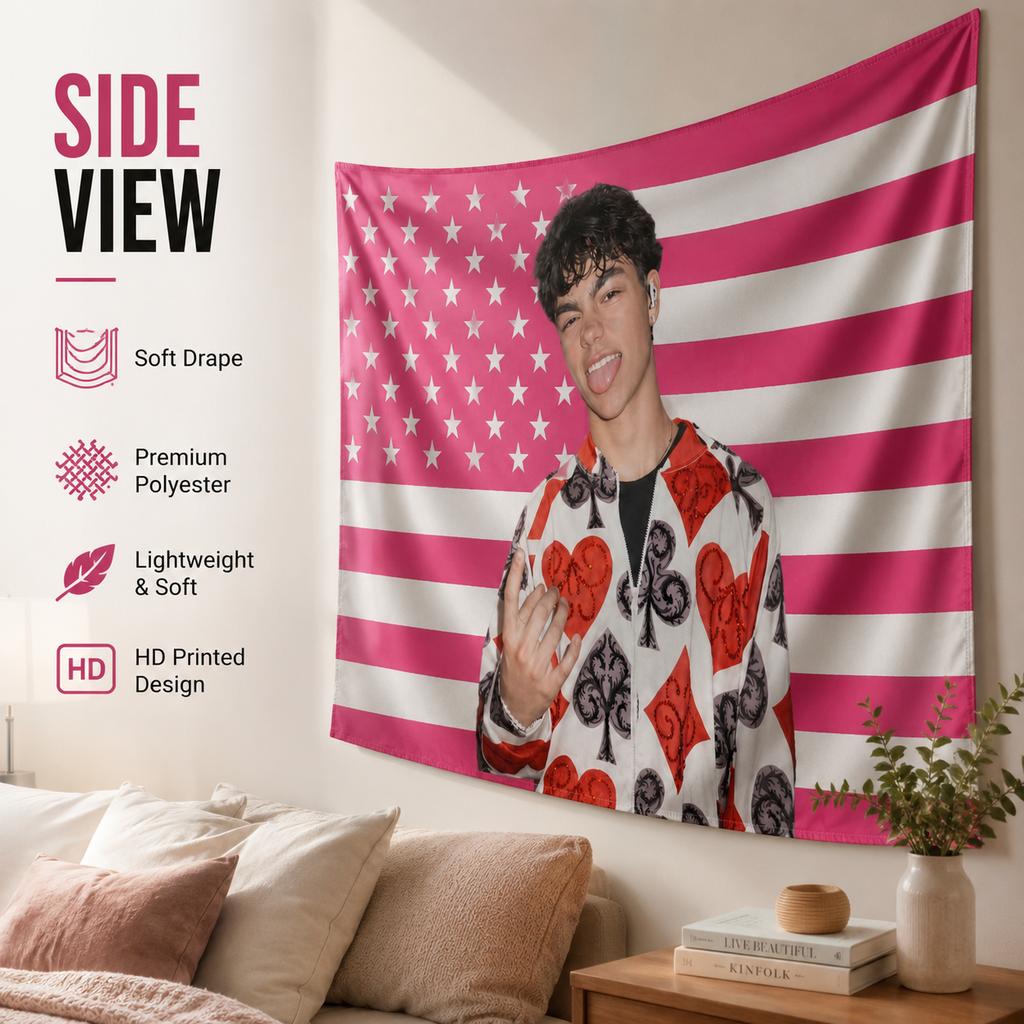 PopStarMalachi B-Baron Tapestry flat print Pink Stars StripesFlagWallHanging for Teen Bedroom Dorm Aesthetic Room Decor Fan Gift