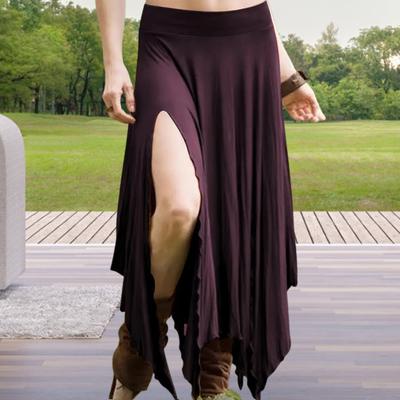 Women Skirt High Waist Solid Color Irregular Hem Long Skirt Side Slit Design Slimming Skirt Work Leisure Travel Wear