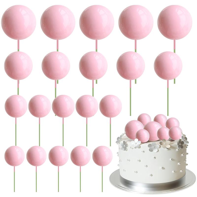20pcs Colorful Balls Cake Topper for Wedding Birthday Party Cake DIY Decoration Mini Balloons Cupcake Insert Sticks Baby Shower