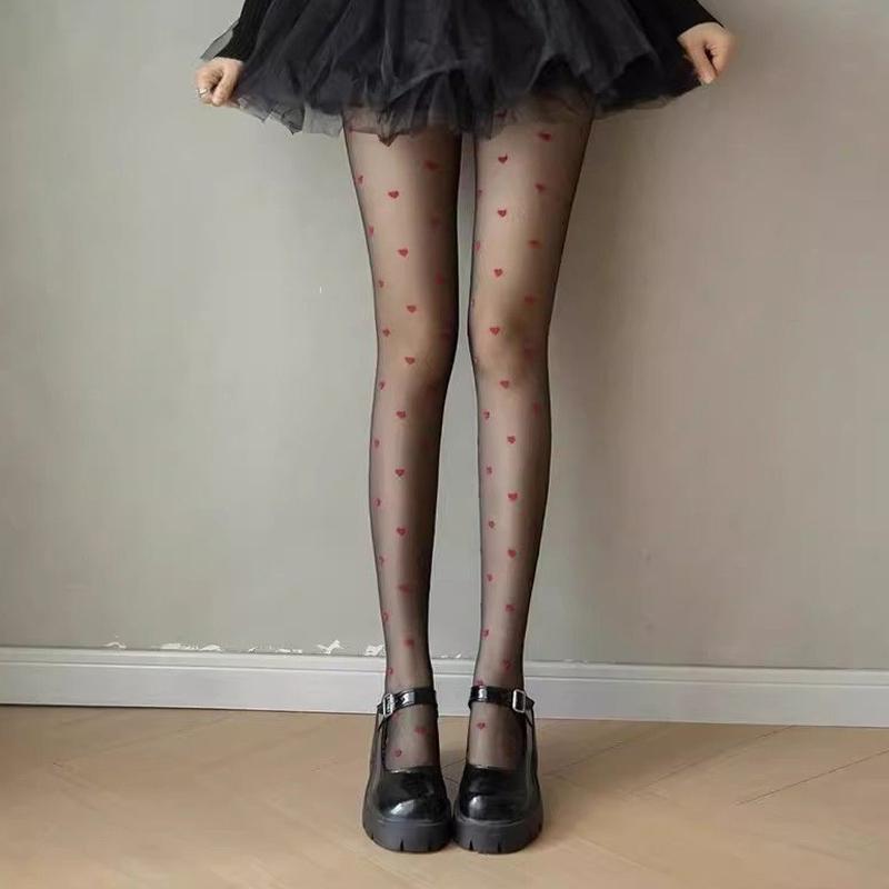 1 Pair Sexy Women Pantyhose Tights Seamless Sexy Lace Mesh Fishnet Pantyhose Summer Nylon Heart Tight Stocking Female Hosiery