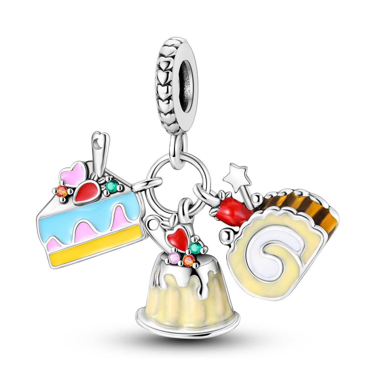 

925 Silver Plated Dangle Charms Coffee Pizza Cake Beads Pendants Fit Bracelet DIY