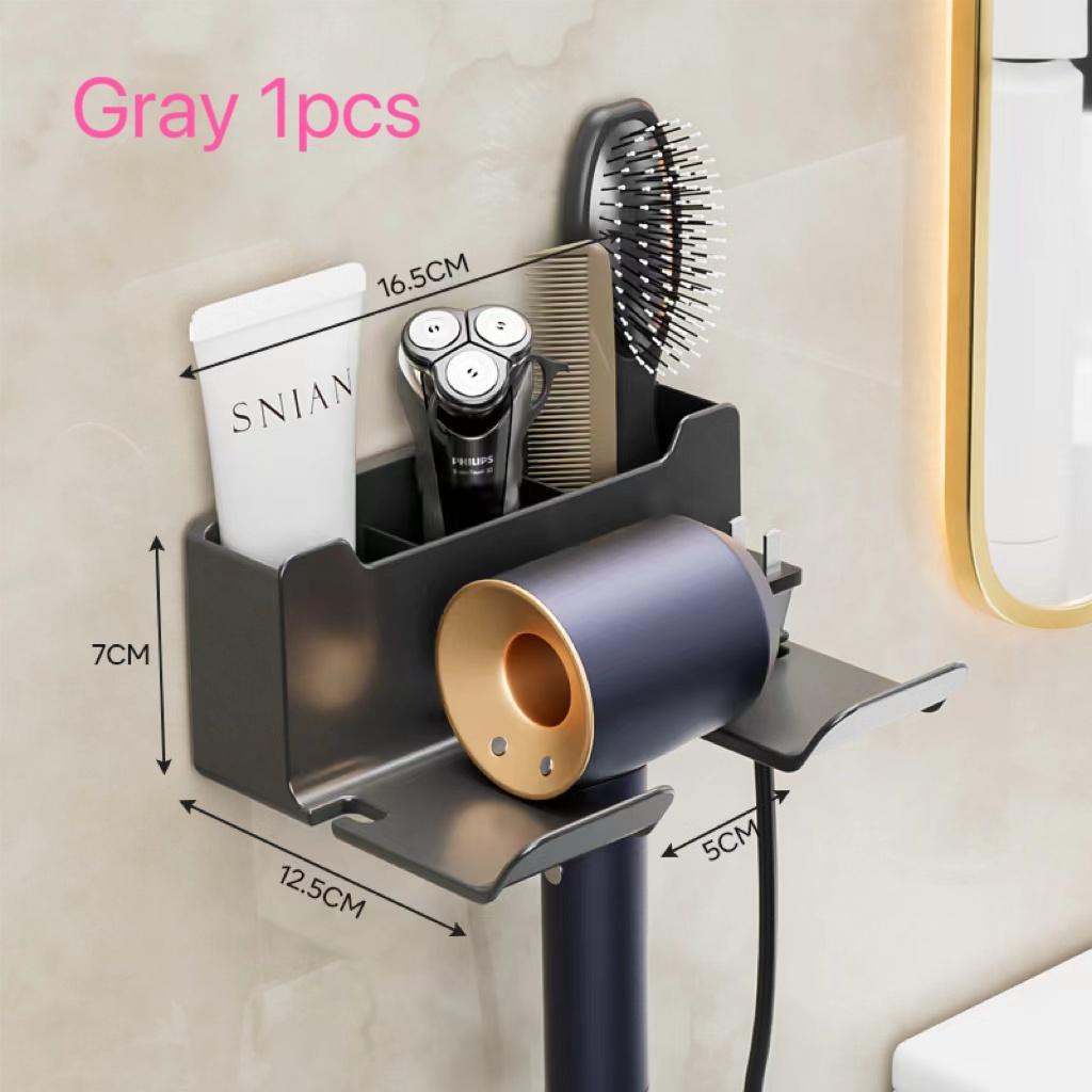Wall Mounted Hair Dryer Holder Multi-Functional Bathroom Storage Rack Hair Tool Organizer Placement Shelf for Kitchen And Bath