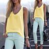 Solid Color Round Neck Sleeveless Chiffon Blouse Summer Women Vest Tank Top