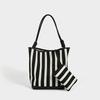 Damen Tote Bag Gestreift WEICHES Leder Lässig Modisch Einfach Umhängetasche Große Kapazität Handtaschen und Geldbörsen Damen Eimer Taschen
