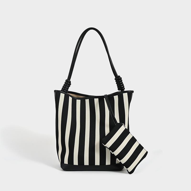 Damen Tote Bag Gestreift WEICHES Leder Lässig Modisch Einfach Umhängetasche Große Kapazität Handtaschen und Geldbörsen Damen Eimer Taschen