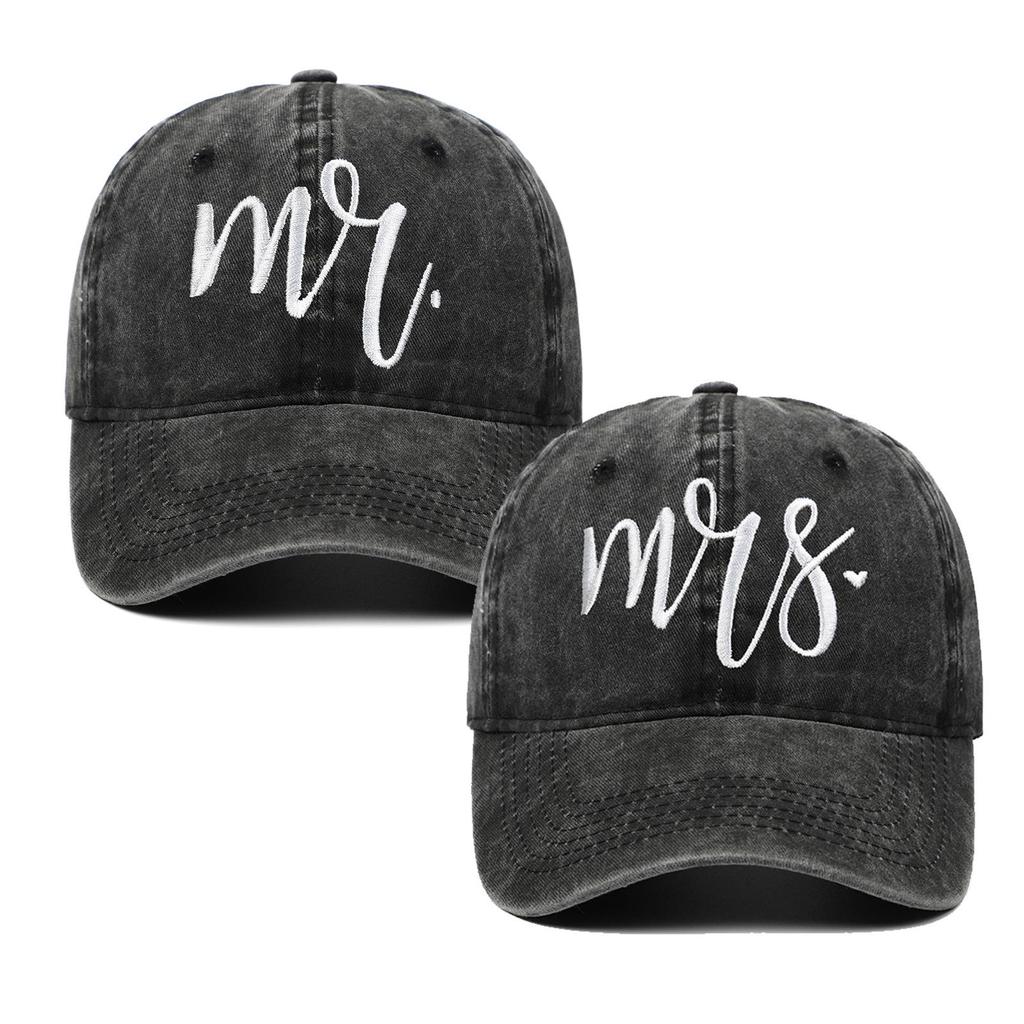 Black Embroidered MR & MRS Couple Sun Hat - Versatile Sun Protection for Spring & Summer