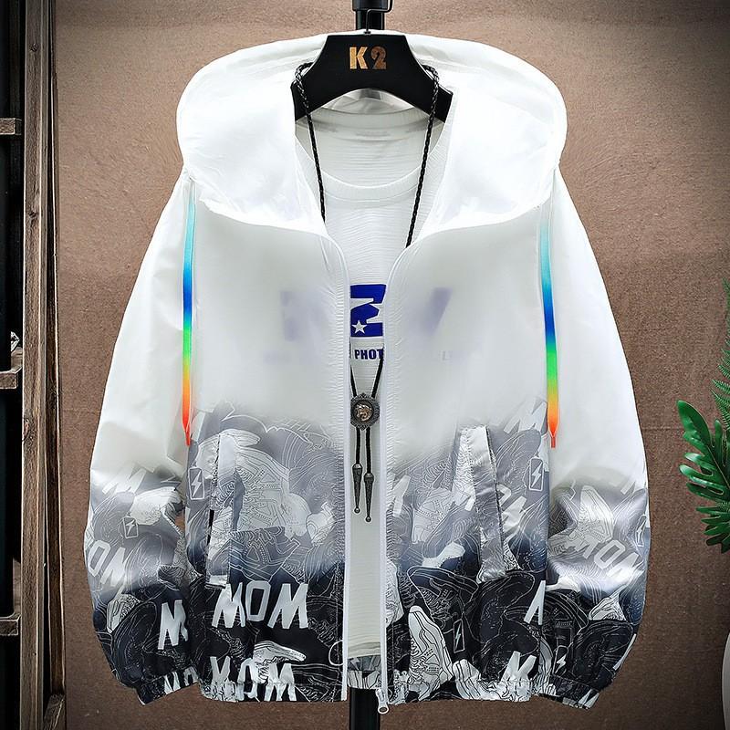 Trendy Gradient Print Hooded Windbreaker Jacket with UV Protection