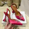 Fashion Pointed Middle And Back Empty Silk Sandals Women'S Net Red With Crystal Bow Stiletto Heels
