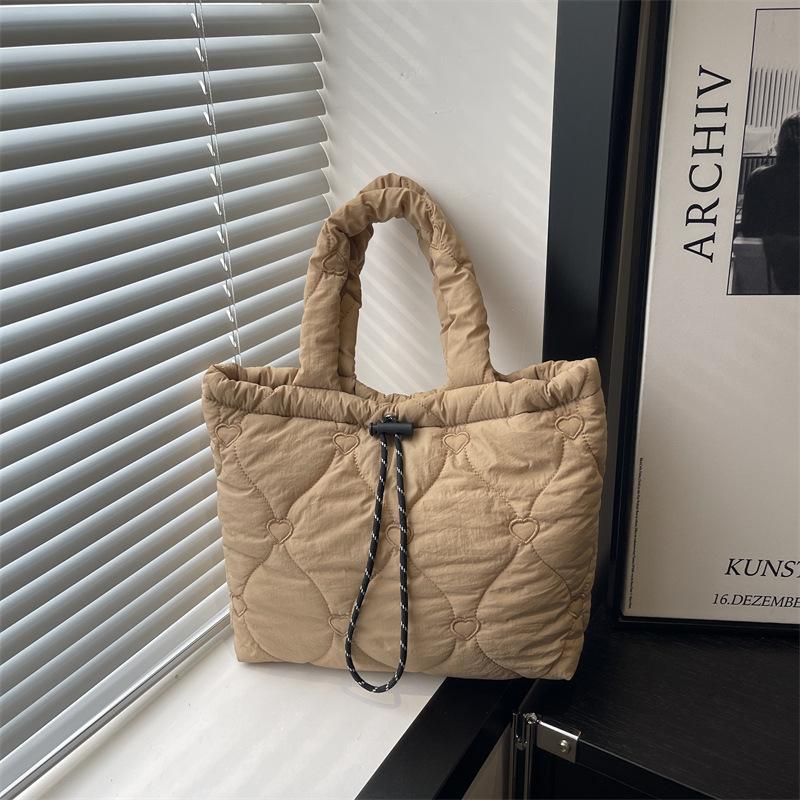 Lightweight Embroidery Shoulder Bags for Women Drawstring Design Large Capacity Ladies Casual Tote Simple Female Handbags