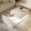 Couchtisch Hochglanz Glas Mitteltisch mit Schublade Öffnungsregal Einfache Montage Rechteckform LED Teetisch Zuhause