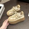 Versatile casual thick-soled height-increasing muffin shoes for women's 2025 spring and summer new Korean version of height-increasing and thin lace-u