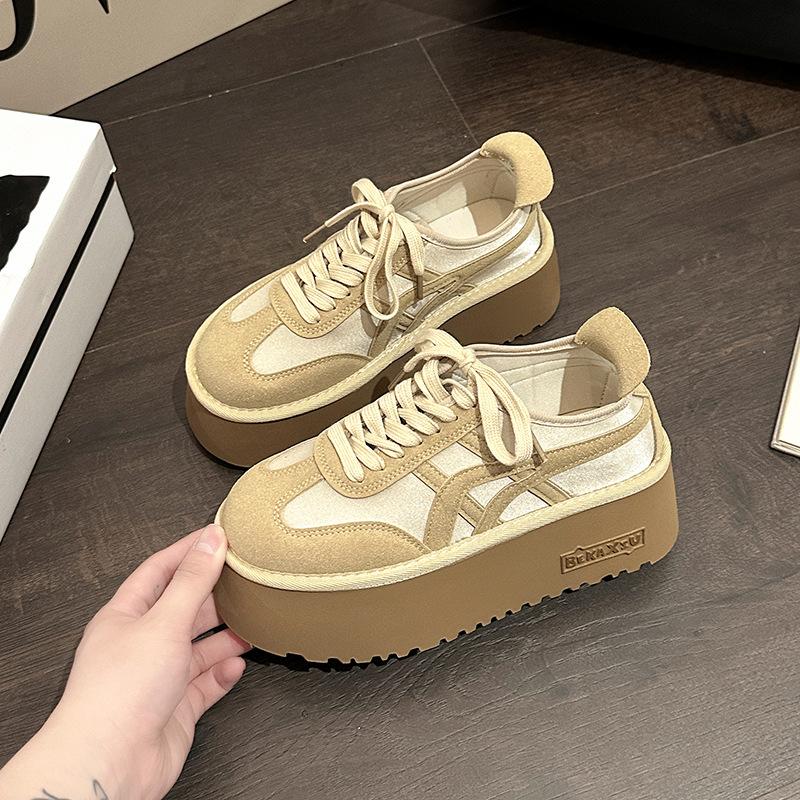 Versatile casual thick-soled height-increasing muffin shoes for women's 2025 spring and summer new Korean version of height-increasing and thin lace-u