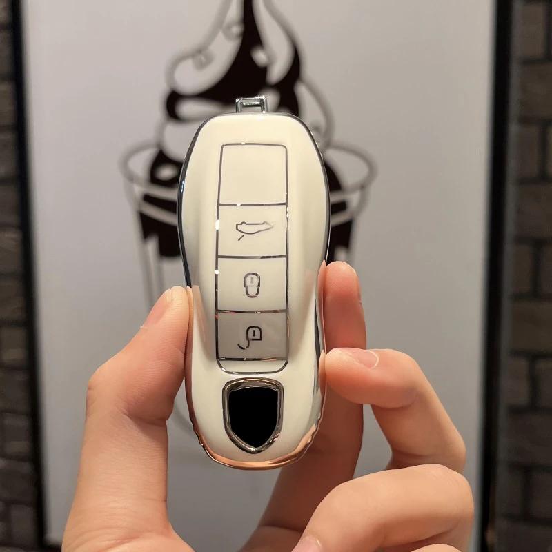 TPU Car Key Shell Case Cover Fob Holder For Porsche 718 Cayenne Panamera 911 Macan Key Case Key Cover Taycan Cayman Boxster