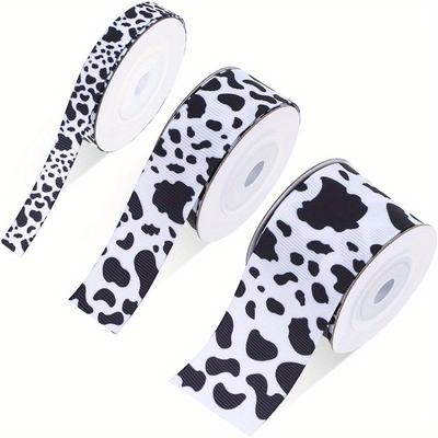 3 Rolls Print Cow Spot Pattern Ribbon 15 Yards Black and White Animal Print Ribbon for DIY Crafts Gift Wrapping Wedding Party Decoration