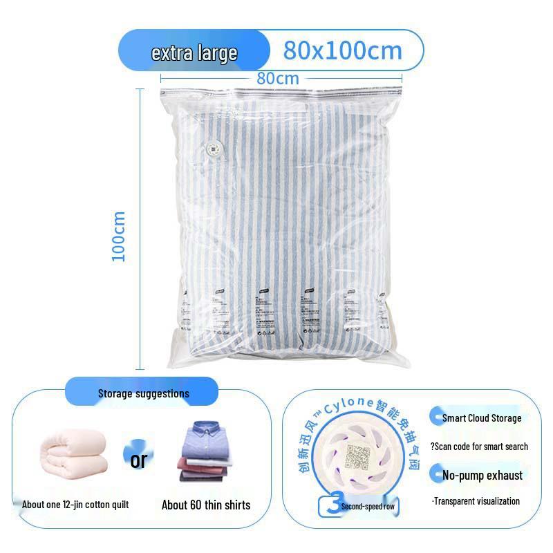 Taili Vacuum Compression Storage Bag for Clothes, Travel, Quilts, and Blankets - No Pump Required, Thickened Design.
